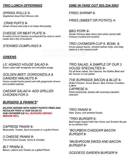 Trio Lounge menu