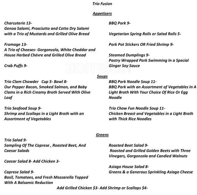 Trio Lounge menu