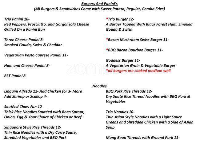 Trio Lounge menu