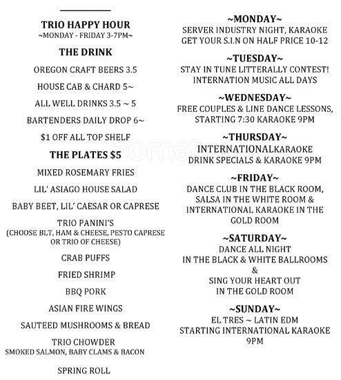 Trio Lounge menu