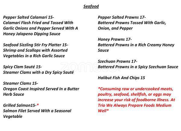 Trio Lounge menu
