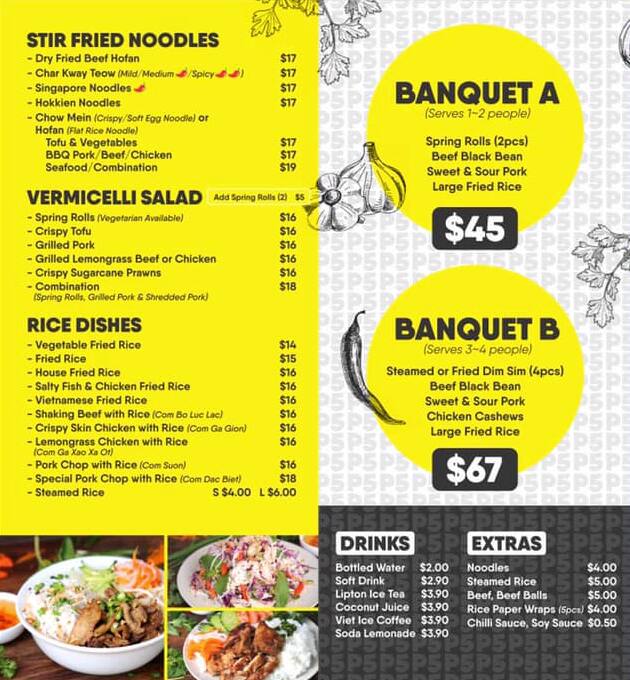 Menu at Pho Nam restaurant, Corinda