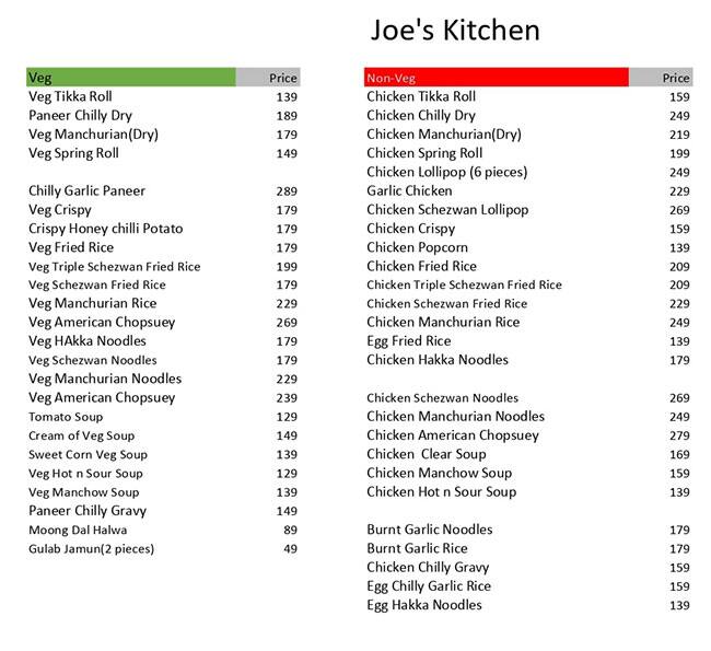 Menu Of Joes Kitchen, Viman Nagar, Pune