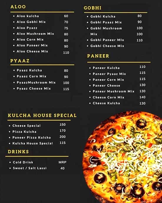 Menu of Kulcha House, Vijay Nagar, Indore