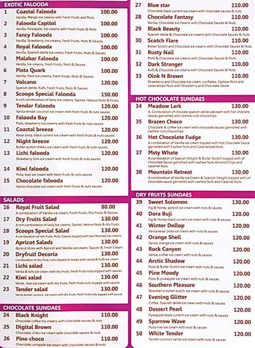 Scoops Menu, Menu for Scoops, Palarivattom, Kochi Zomato