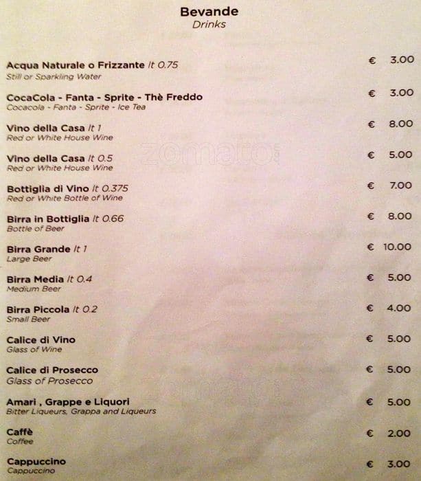 Menu di Serafini alla Pace 