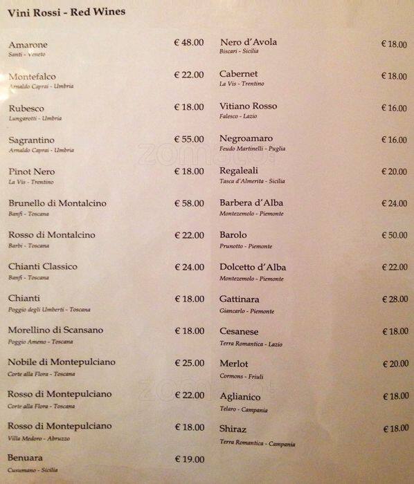 Menu di Serafini alla Pace 
