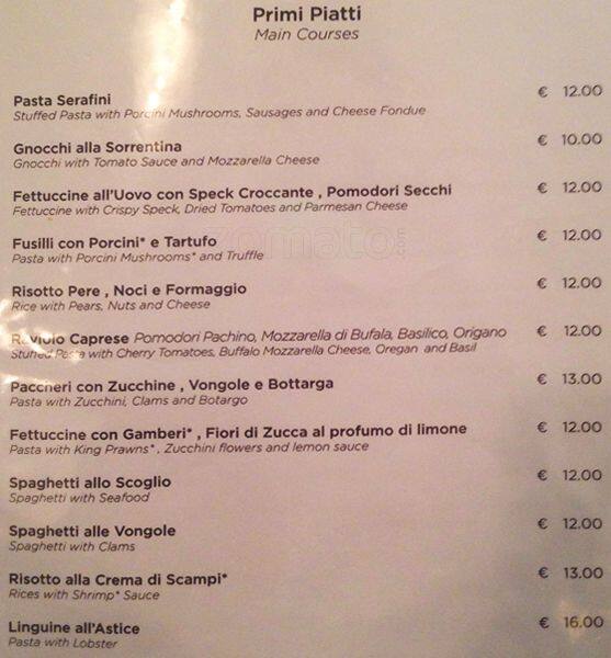 Menu di Serafini alla Pace 