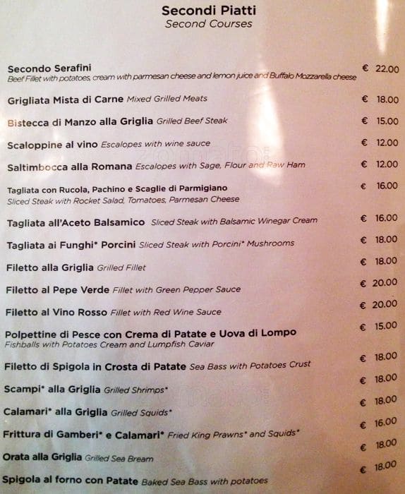 Menu di Serafini alla Pace 