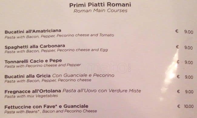 Menu di Serafini alla Pace 