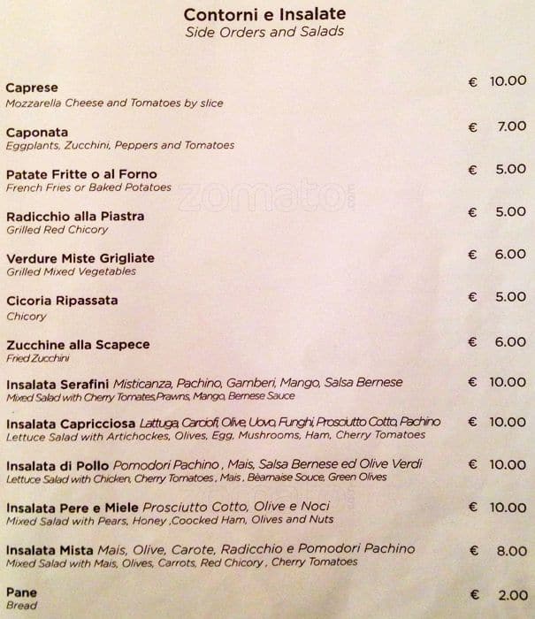 Menu di Serafini alla Pace 