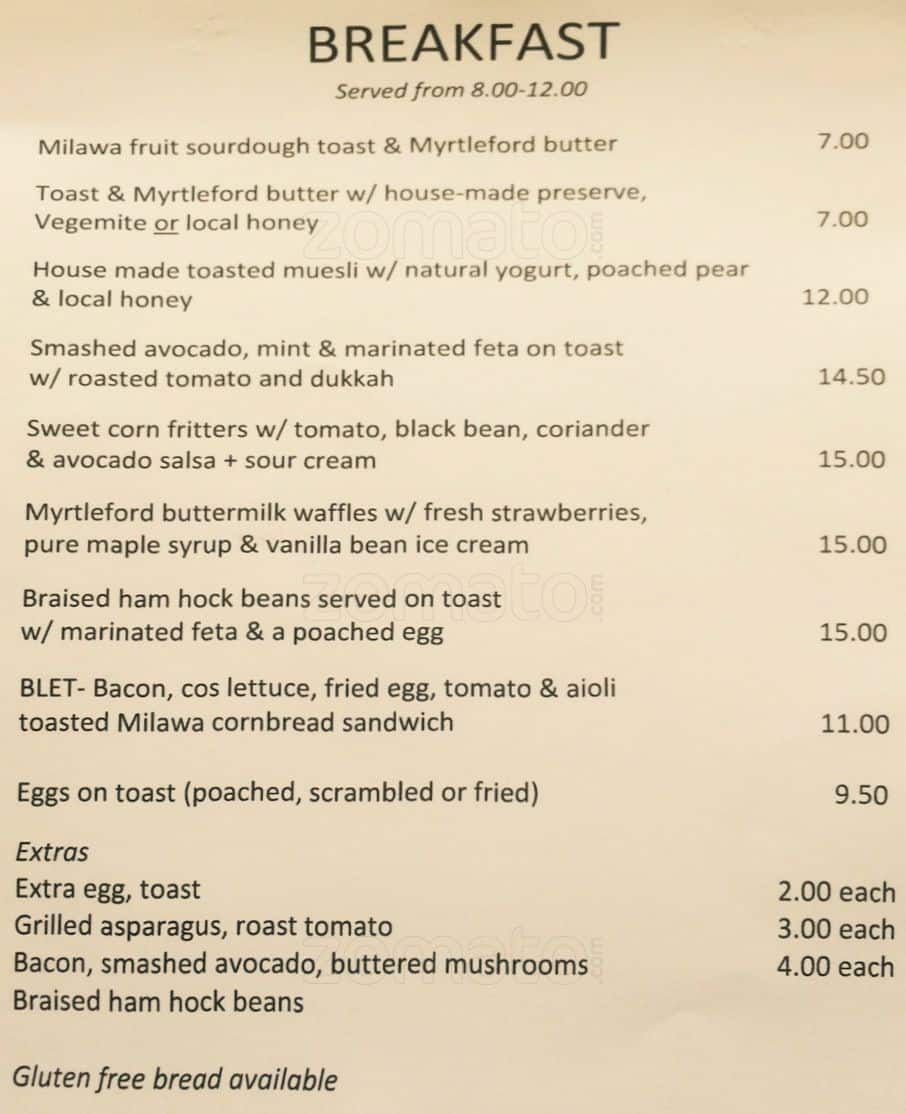 Menu at Cherry Walk cafe, Bright