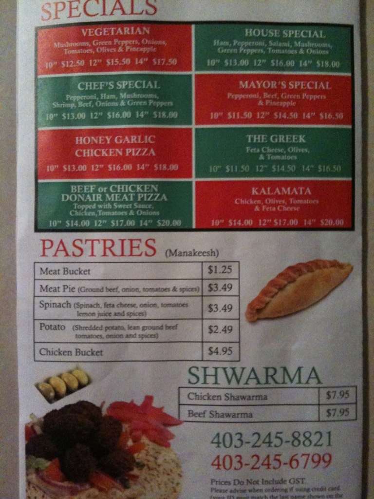 The Mayor's Cafe menu