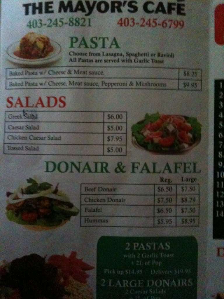 The Mayor's Cafe menu