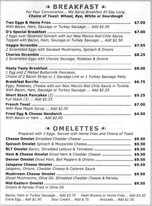 D's Diner Menu, Menu for D's Diner, Sebastopol, Sebastopol Urbanspoon
