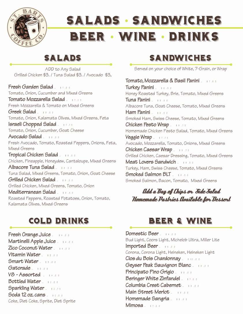 St. Barts Coffee Co. Menu,Menú para St. Barts Coffee Co., Fort
