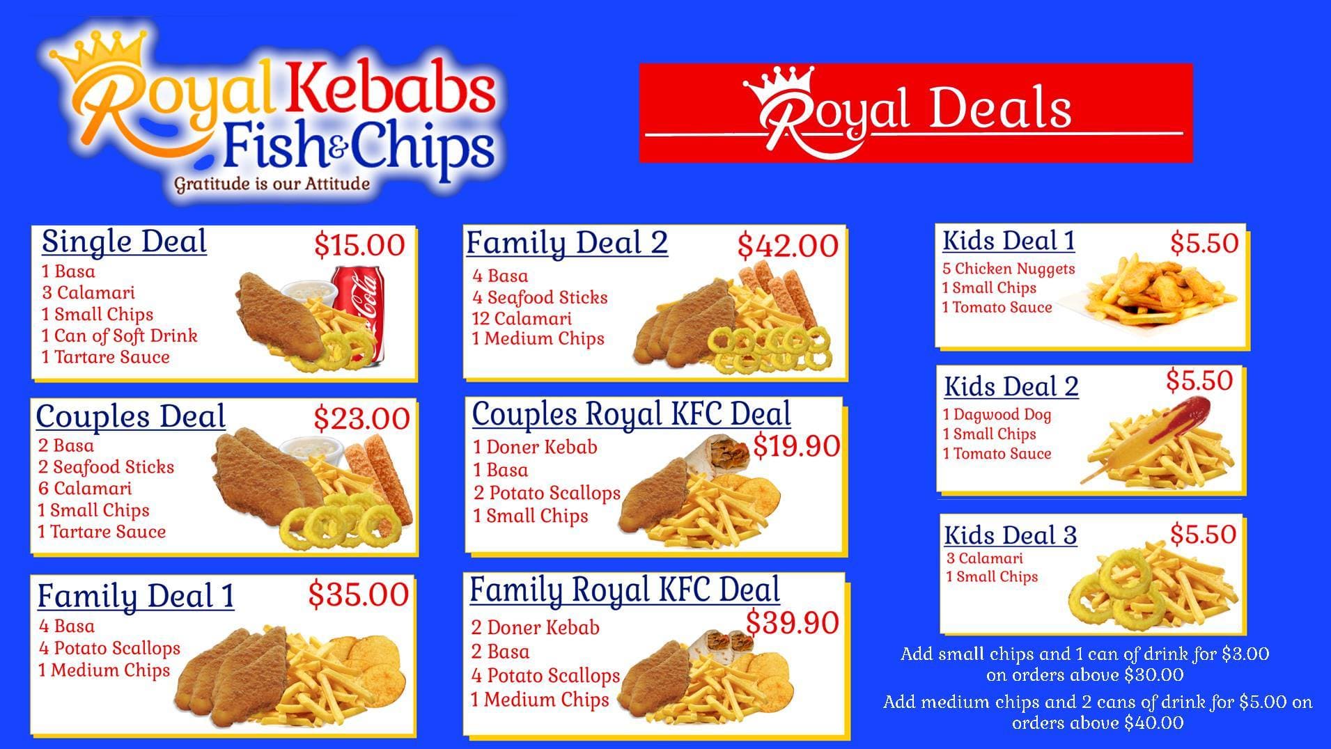 Menu at Royal Kebabs Fish & Chips fast food, Upper Coomera