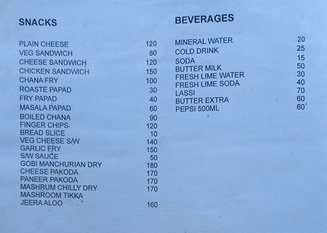 Menu of Samrat Queen, Camp Area, Pune