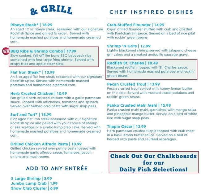 Menu at Rockfish Seafood Grill restaurant, Houston, Farm to Market 1960