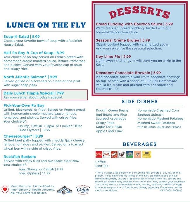 Menu at Rockfish Seafood Grill restaurant, Houston, Farm to Market 1960