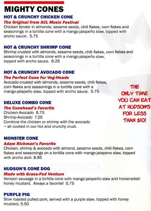 Menu at The Mighty Cone fast food, Austin, Barton Springs Rd