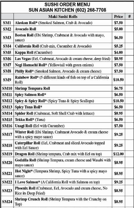 the restaurant information including the sun asian kitchen menu items and prices may have been modified since the last website update - Sun Asian Kitchen the restaurant information including the sun asian kitchen menu items and prices may have been modified since the last website update - Sun Asian Kitchen