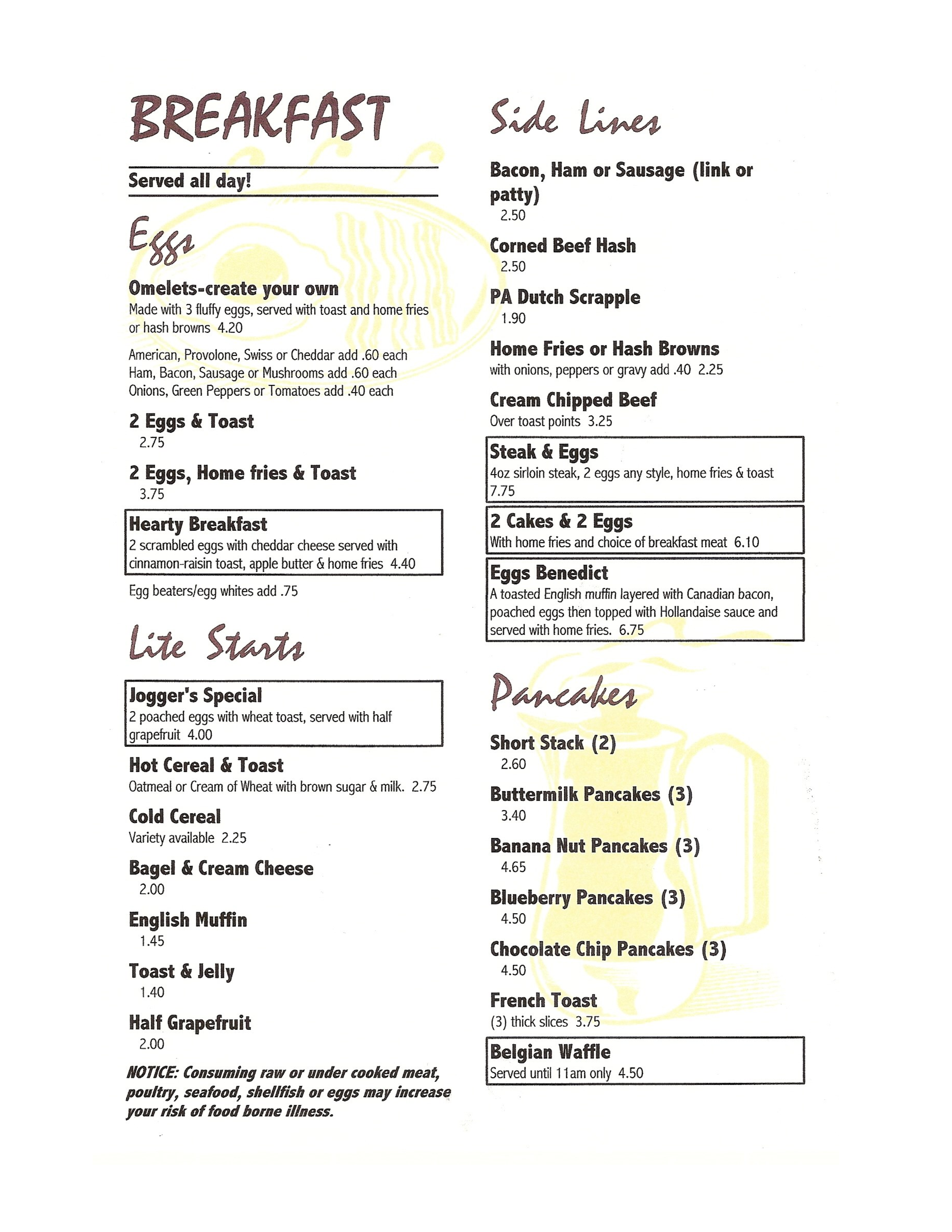 Menu at Fox's Market House Restaurant, Lock Haven