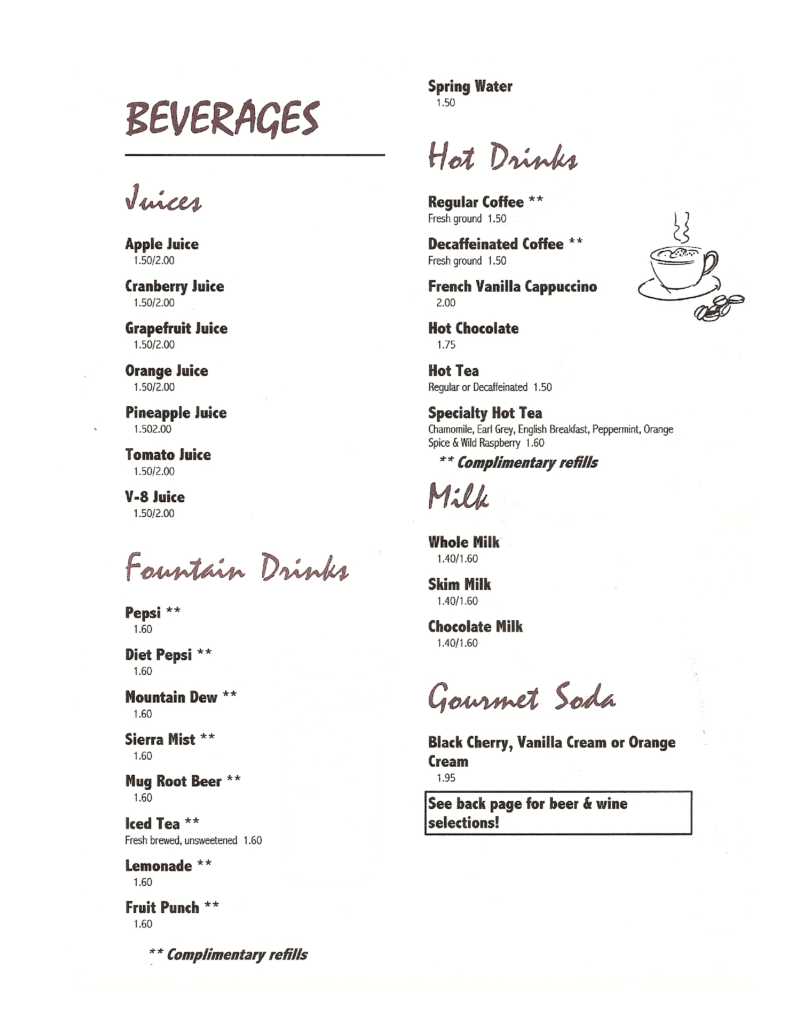 Menu at Fox's Market House Restaurant, Lock Haven