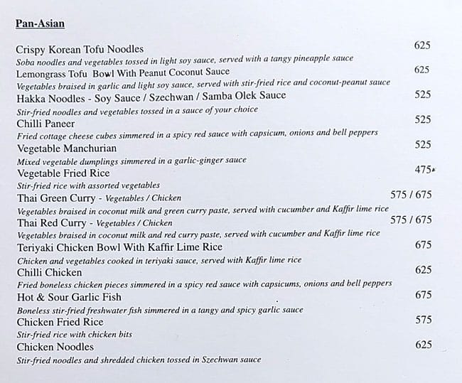 Jagat Niwas Palace Hotel menu