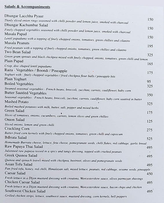 Jagat Niwas Palace Hotel menu