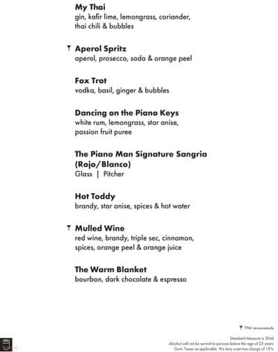 The Piano Man Jazz Club menu