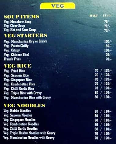 Menu of The Rice Rascals, Narhe, Pune