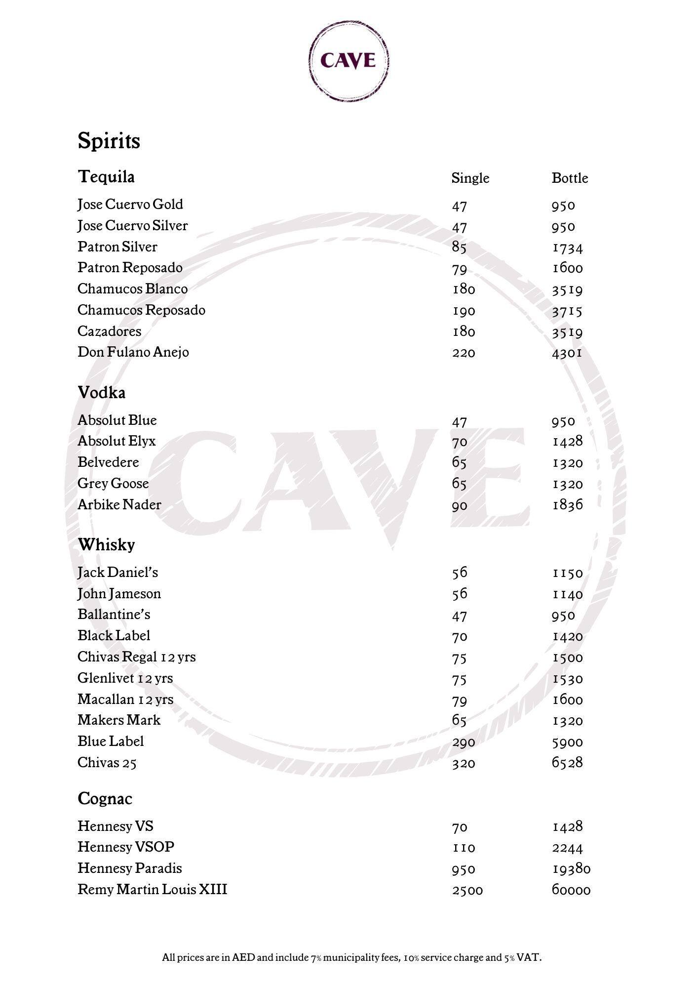 Menu at Suga Dubai pub & bar, Dubai