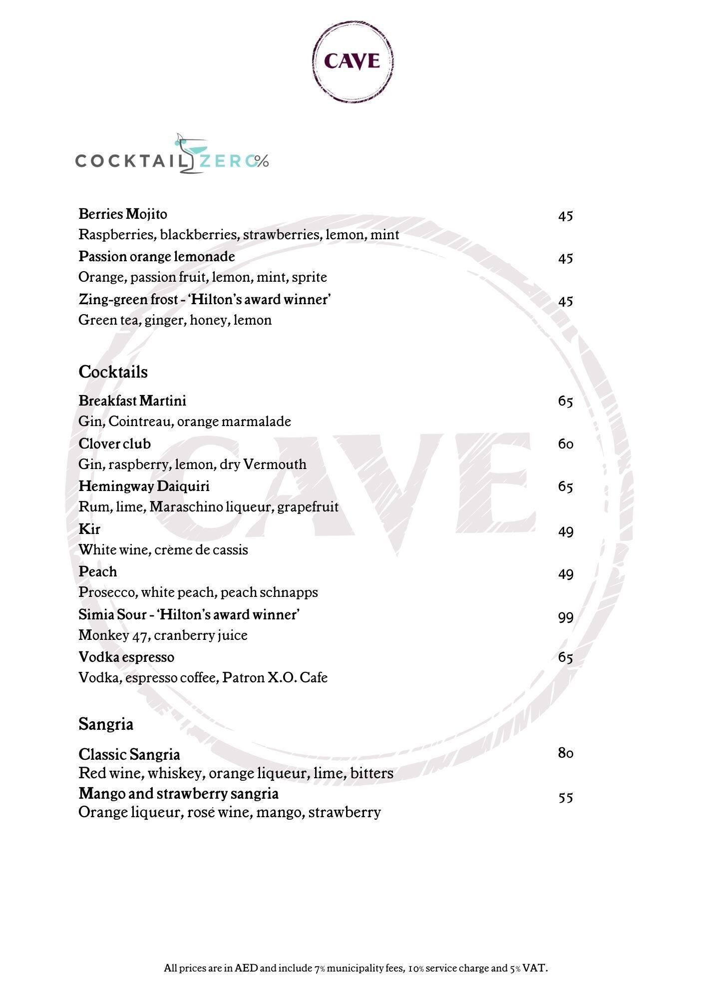 Menu at Suga Dubai pub & bar, Dubai