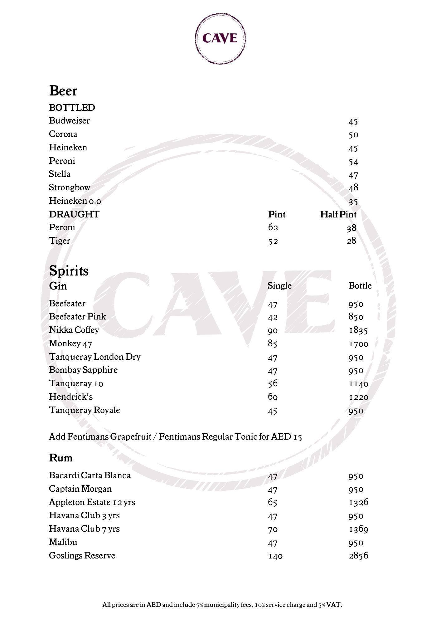 Menu at Suga Dubai pub & bar, Dubai