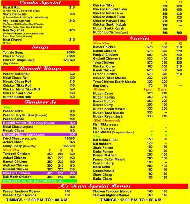 K's Town Menu, Menu for K's Town, Pitampura, New Delhi - Zomato