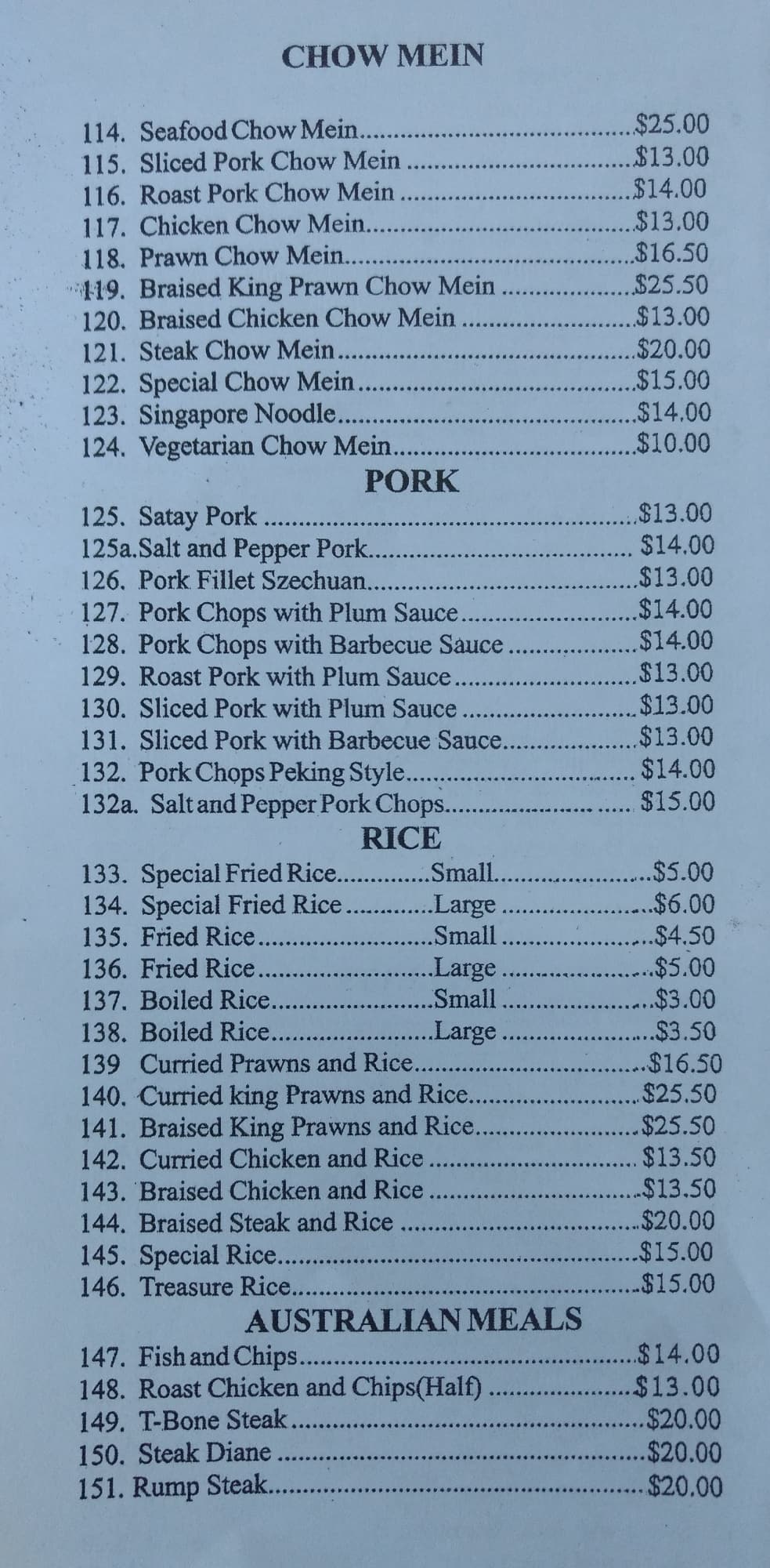 Menu at Silver Palace restaurant, Saint Marys