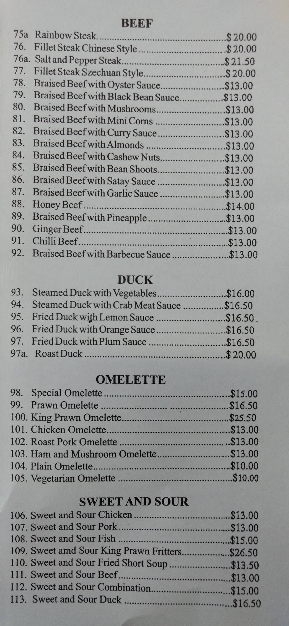 Menu at Silver Palace restaurant, Saint Marys