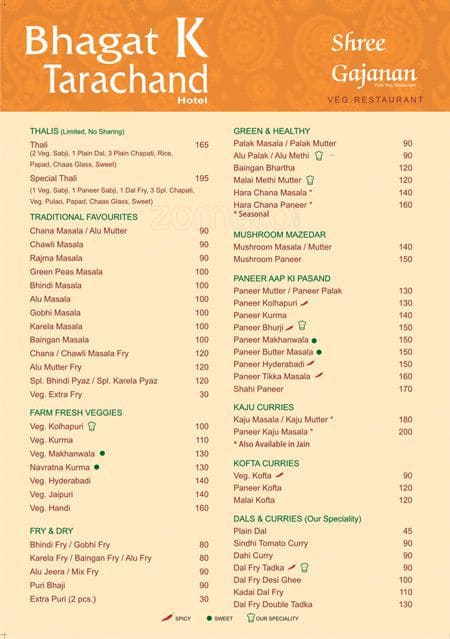 K Bhagat Tarachand Menu, Menu For K Bhagat Tarachand, Mumbai CST Area ...