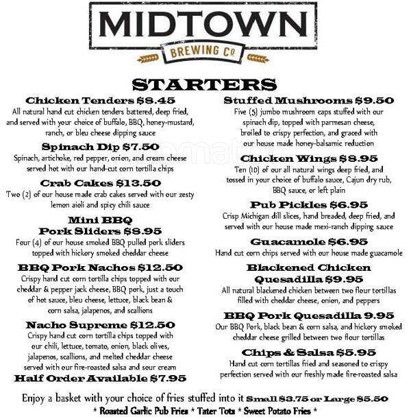 Midtown Brewing Co. Menu, Menu for Midtown Brewing Co., Lansing