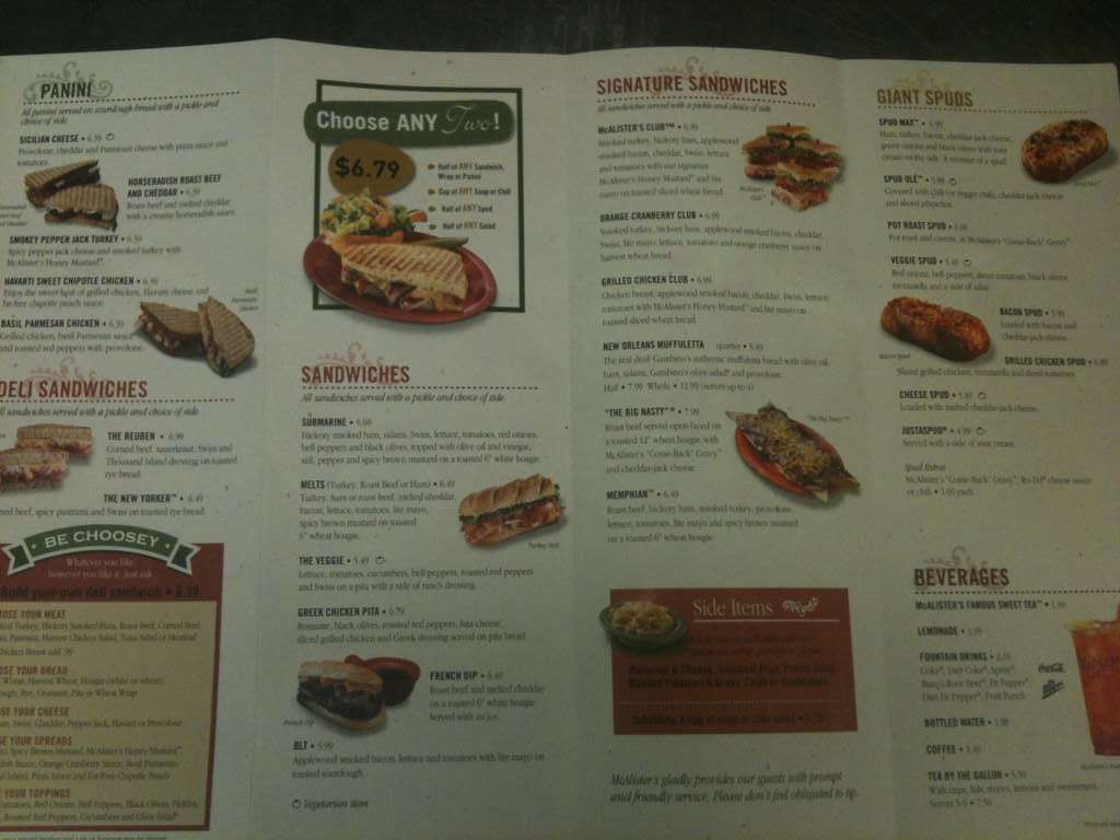 McAlister's Deli menu, Menu restauracji McAlister's Deli, Mobile
