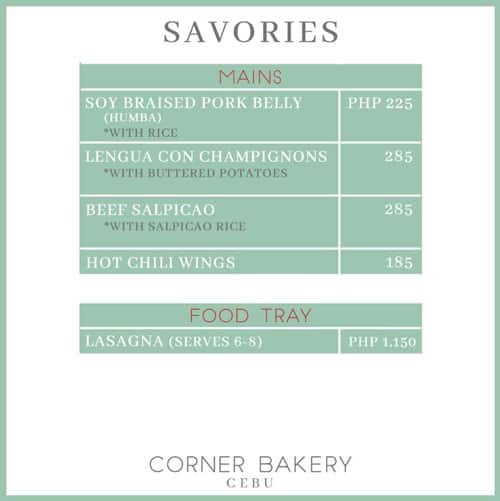 Menu at Corner Bakery Cebu, Cebu City, 8WF6+MWJ