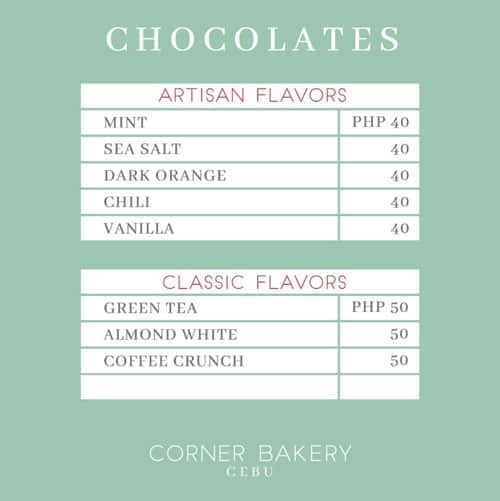 Menu at Corner Bakery Cebu, Cebu City, 8WF6+MWJ
