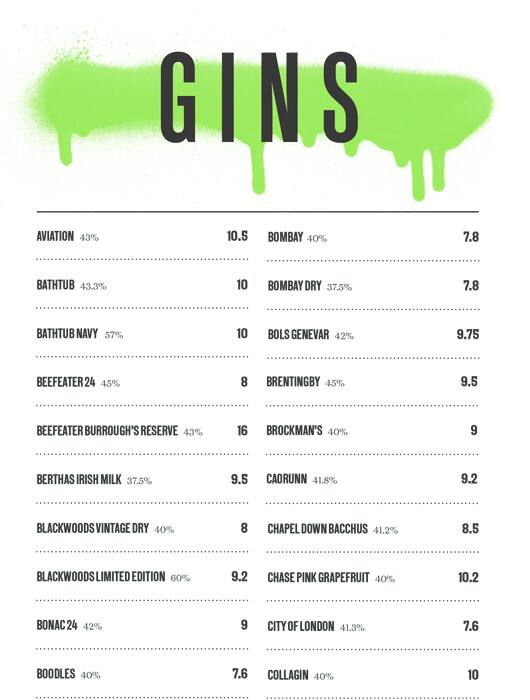 Menu at Bounce Farringdon pub & bar, London, 121 Holborn