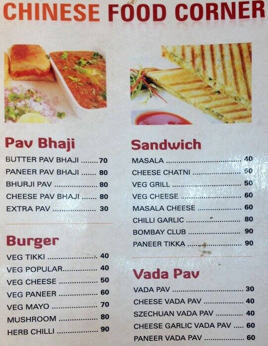Chinese Food Corner menu