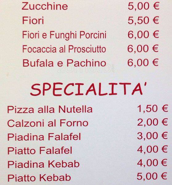 Menu di Pizzeria della Piramide 