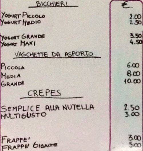 Menu di Yogurtlandia 