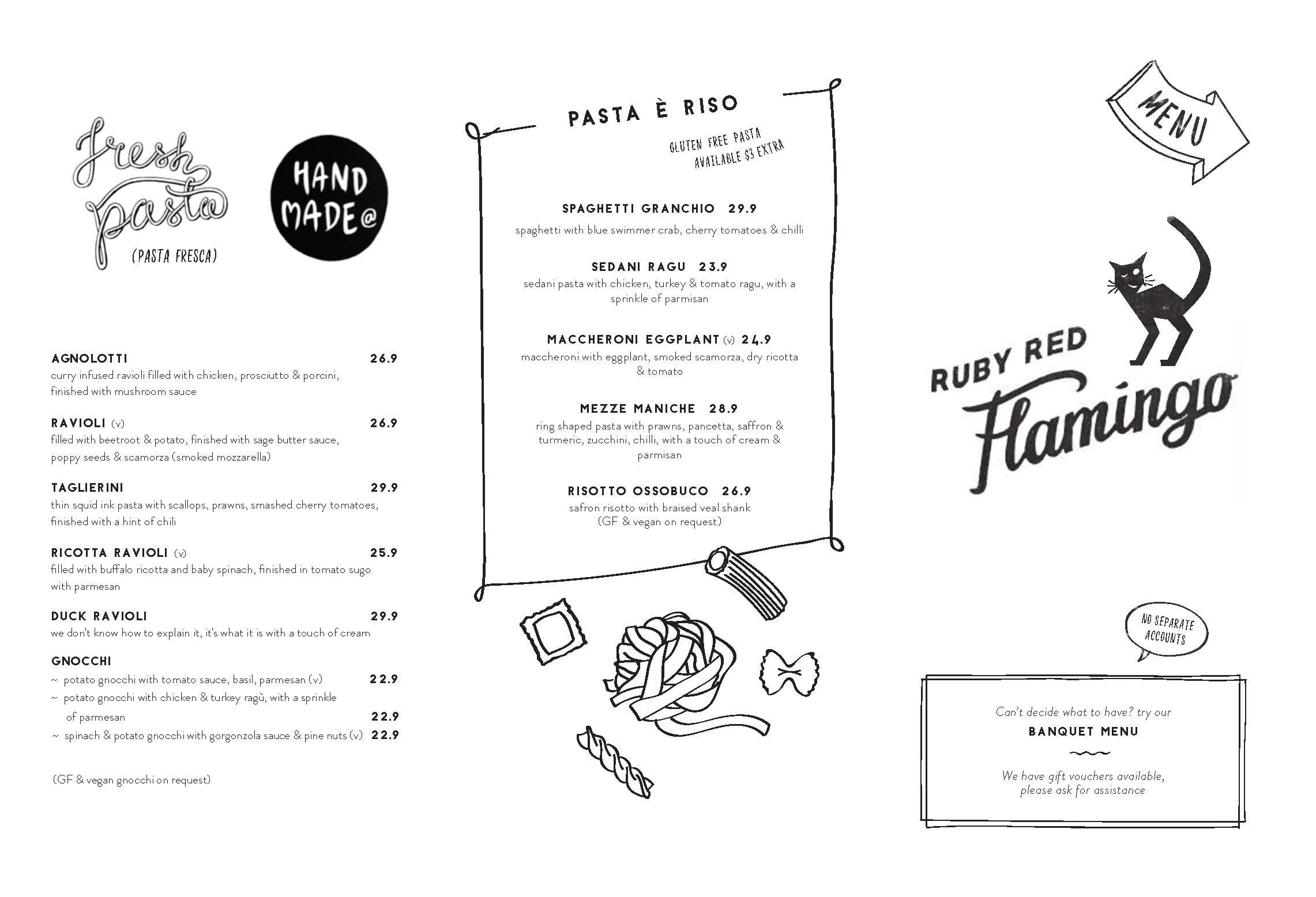 Menu at Ruby Red Flamingo restaurant, North Adelaide