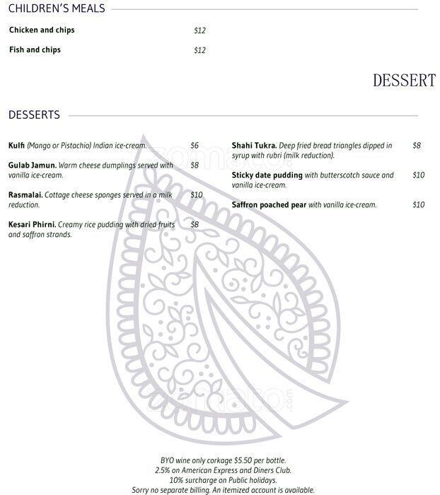 Varq Indian Kitchen menu
