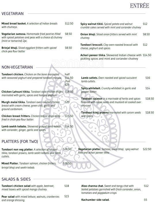Varq Indian Kitchen menu